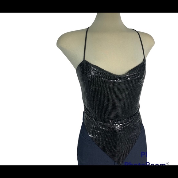 Tops - Black metallic crop top one Size